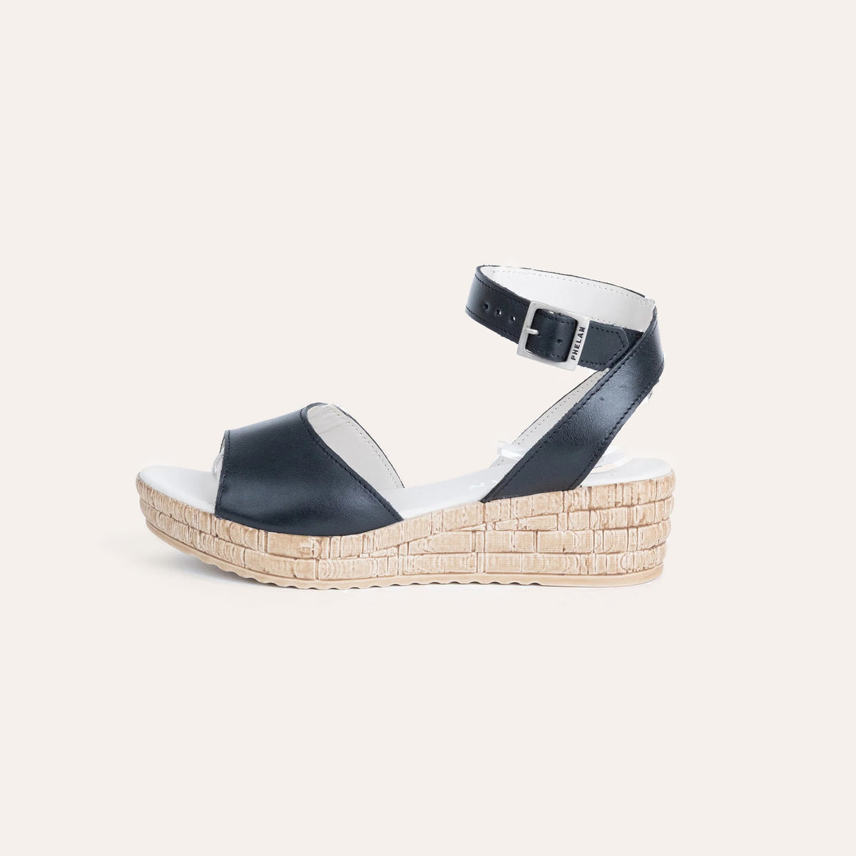 Vela Wedge, handmade leather wedge sandal by Phelan Footwear
