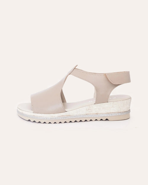 Clara Wedge in Taupe, handmade leather wedge sandal by Phelan Footwear