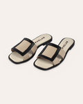 Coco Slide in Mink/Black leather, pair from the front three-quarter