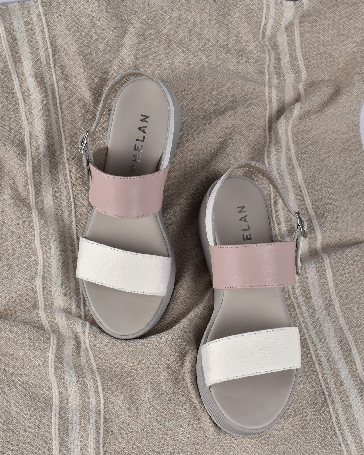 Portofino Platform in White/Blush from above on linen