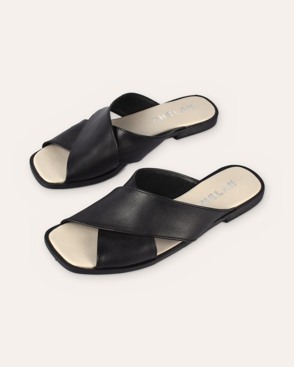 Elba Slide in Black — handmade leather slide by Phelan Footwear
