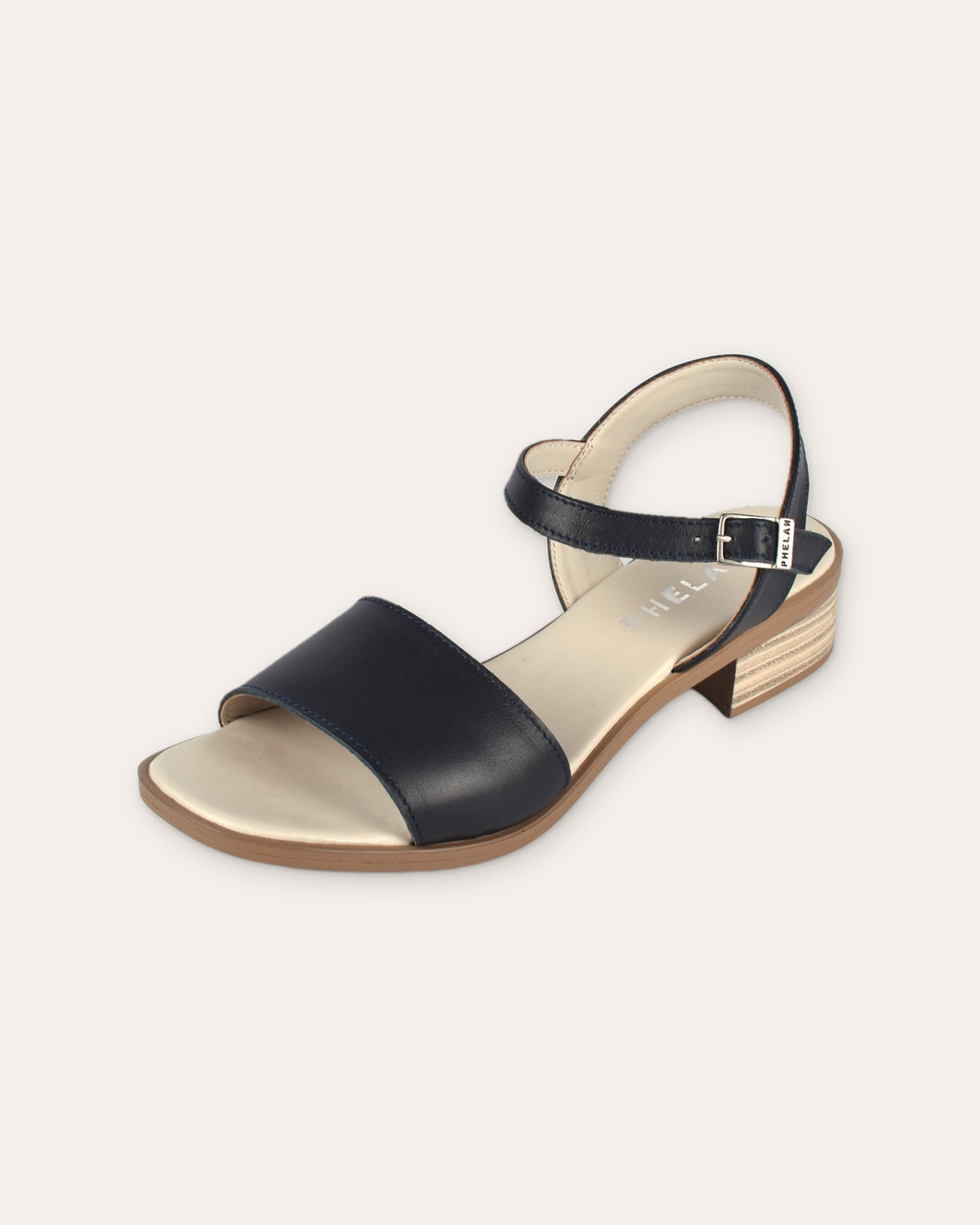 Stella Heel in Navy, one shoe close