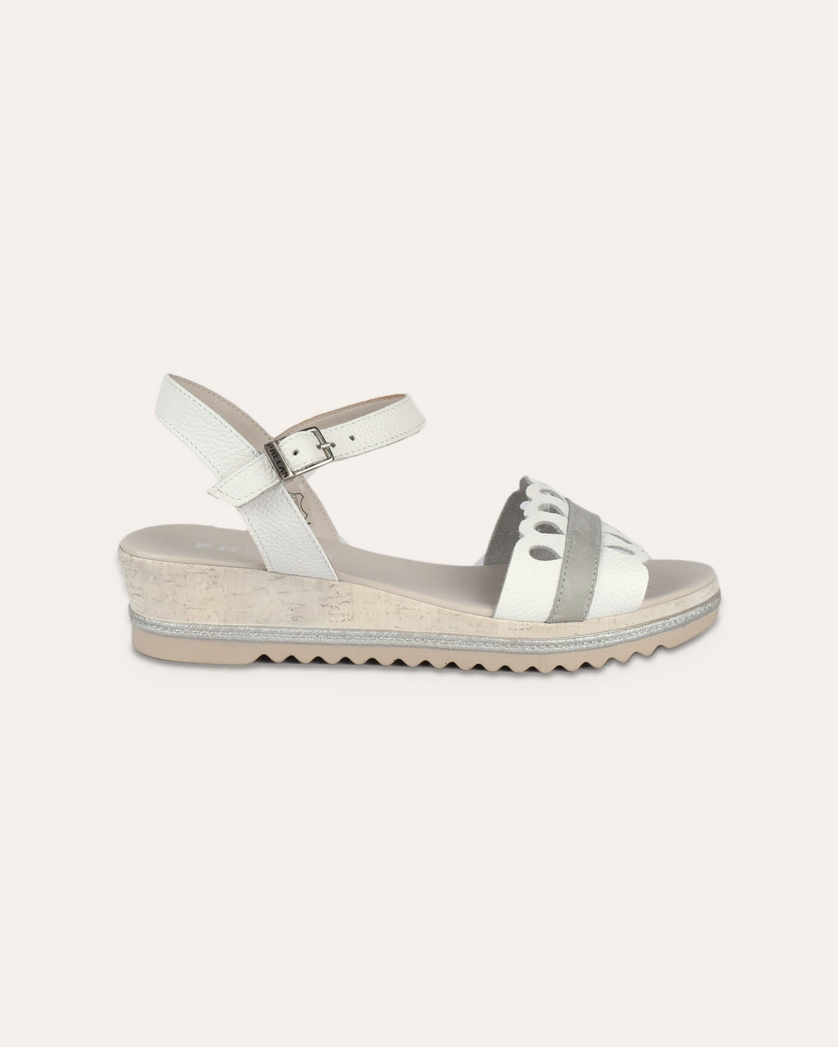 Dolly Wedge in White/Grey, side view of the wedge