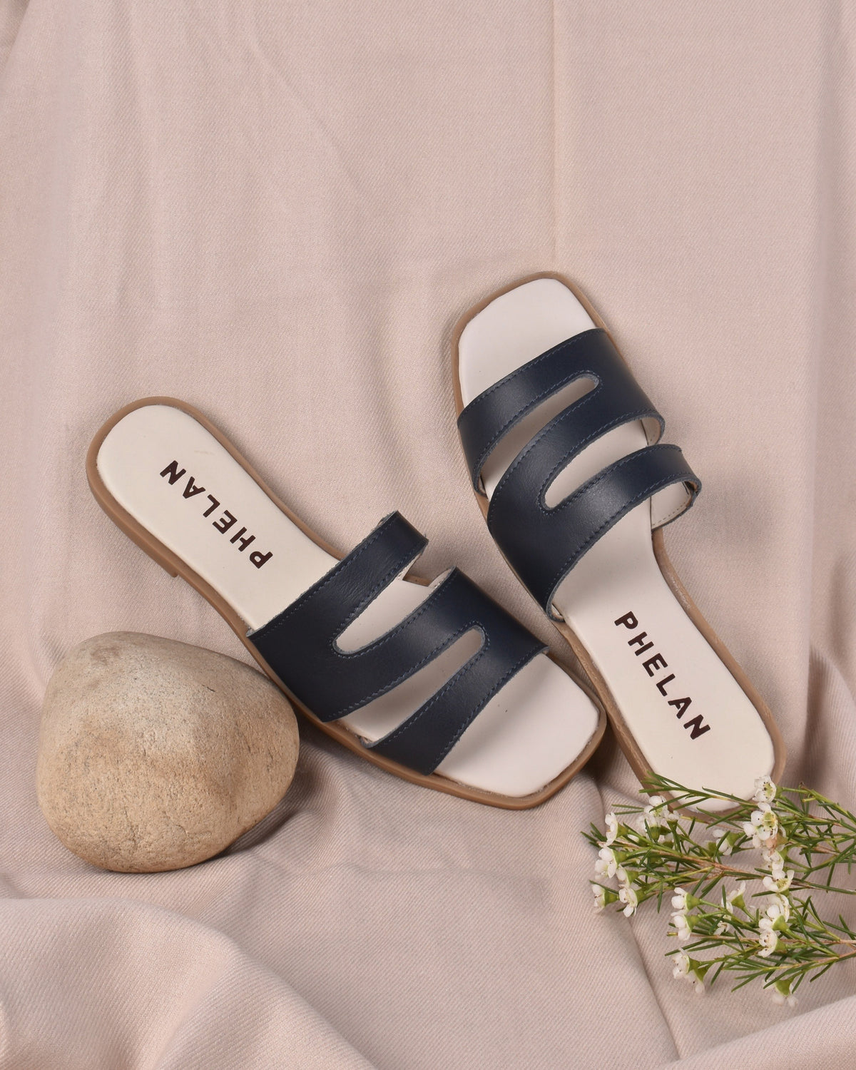 Nova Slide in Navy — handmade leather slide by Phelan Footwear