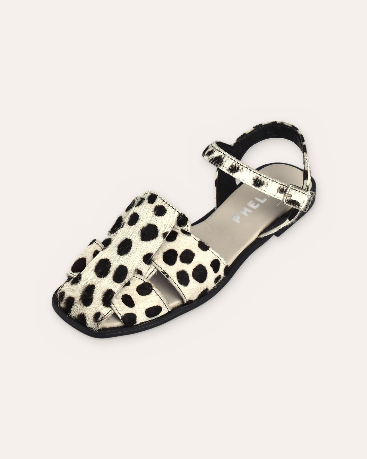 Bosun Sandal in Dalmatian, one shoe close