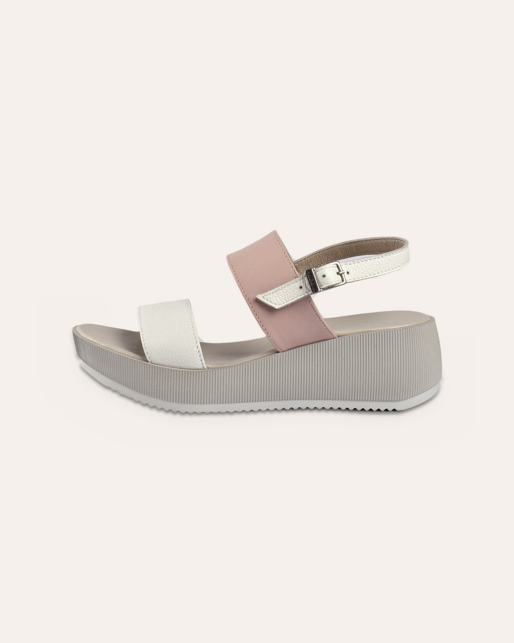 Portofino Platform in White/Blush from the side, showing the 6cm ribbed platform