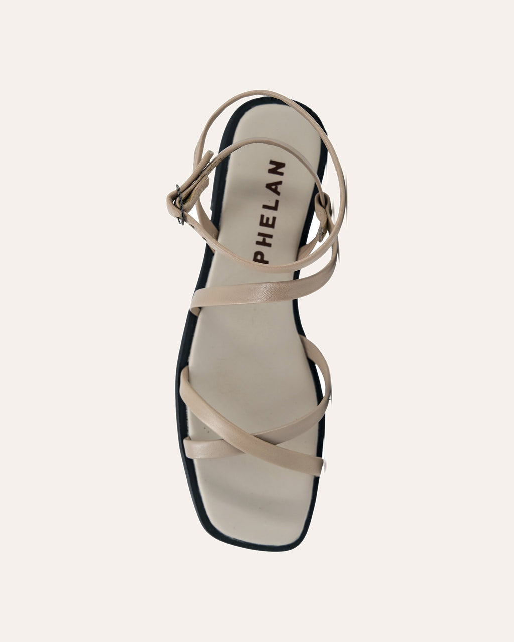 Mila Sandal in Taupe, one shoe from above