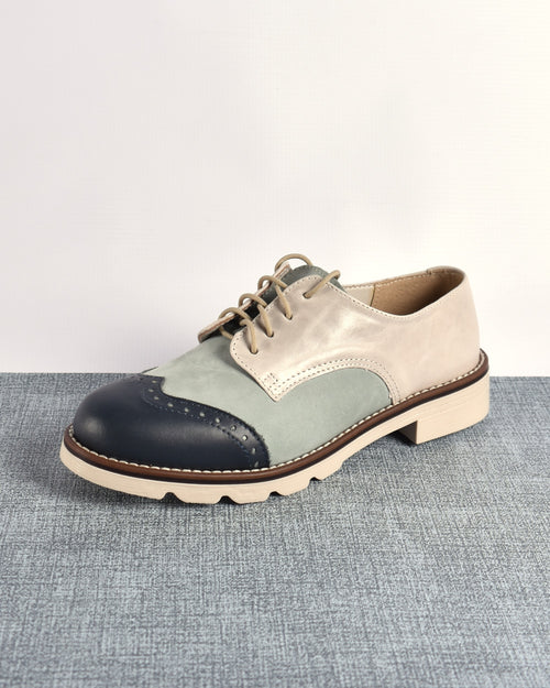 AVA BROGUE in Navy/Sky/Fog, handmade leather wingtip brogue by Phelan Footwear