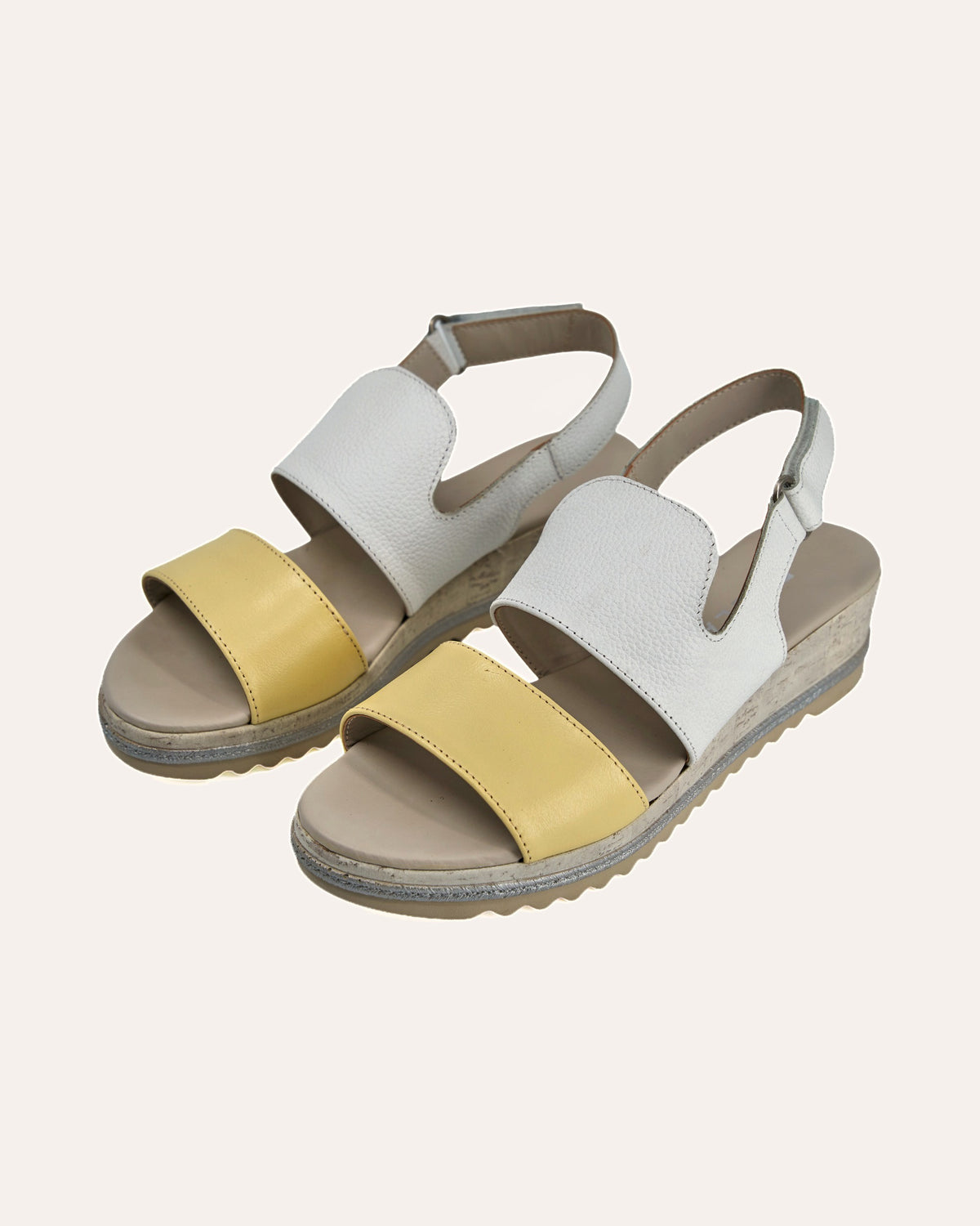 Sail Wedge in White/Yellow — handmade leather wedge by Phelan Footwear
