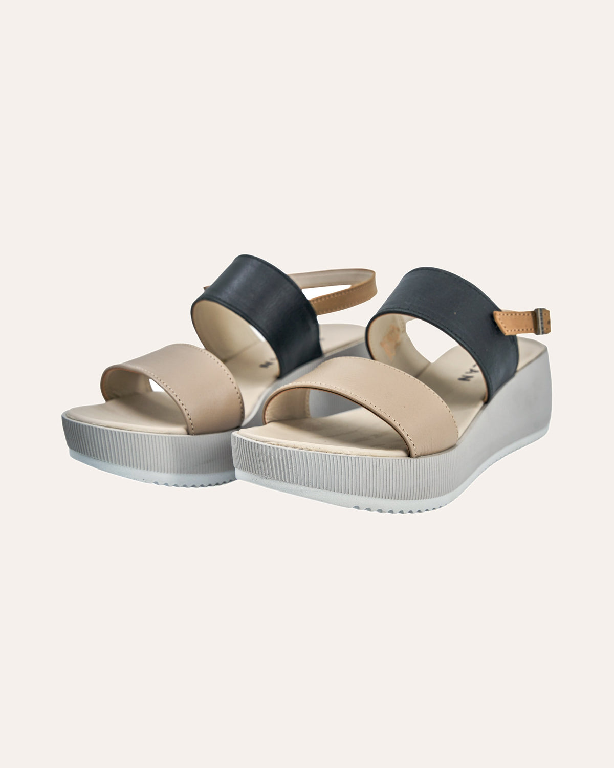 Portofino Platform in Mink/Navy/Tan — handmade leather platform sandal by Phelan Footwear