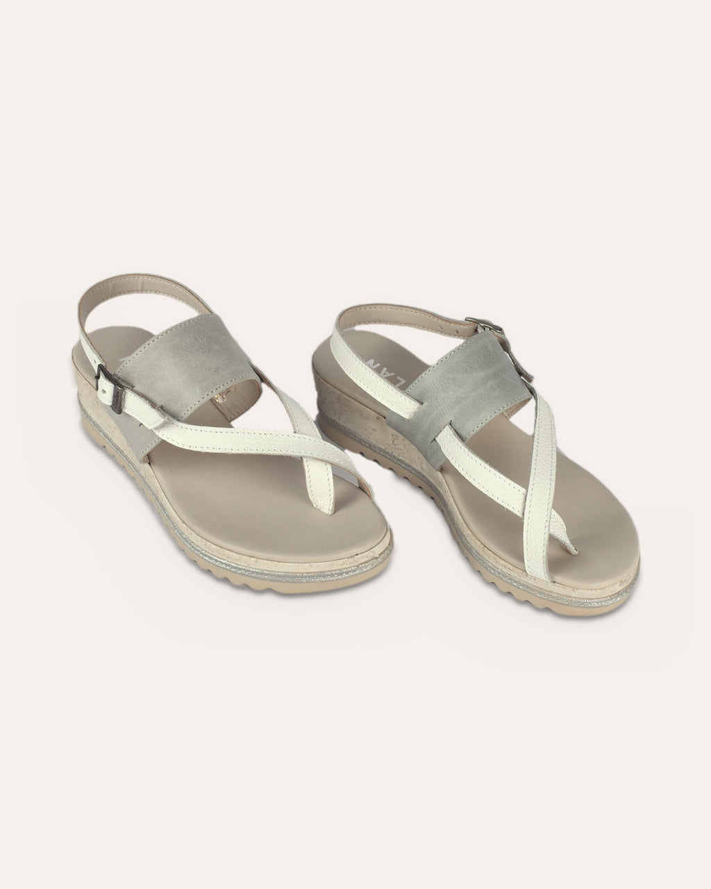 Anchor Wedge in White/Grey — handmade leather wedge sandal by Phelan Footwear