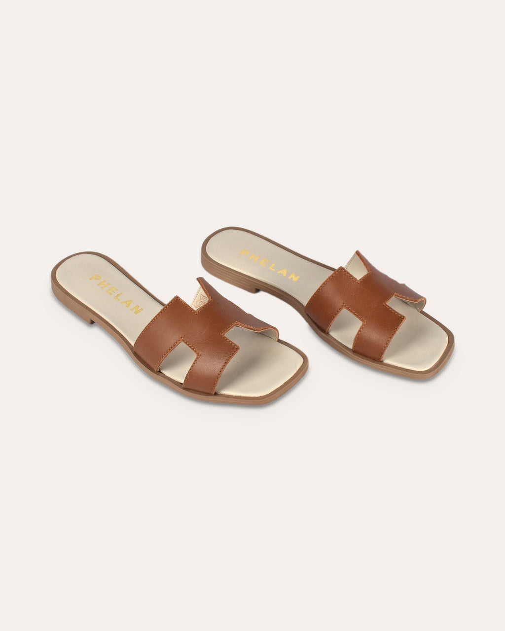 Santorini Slide in Tan — handmade leather H-cut slide by Phelan Footwear