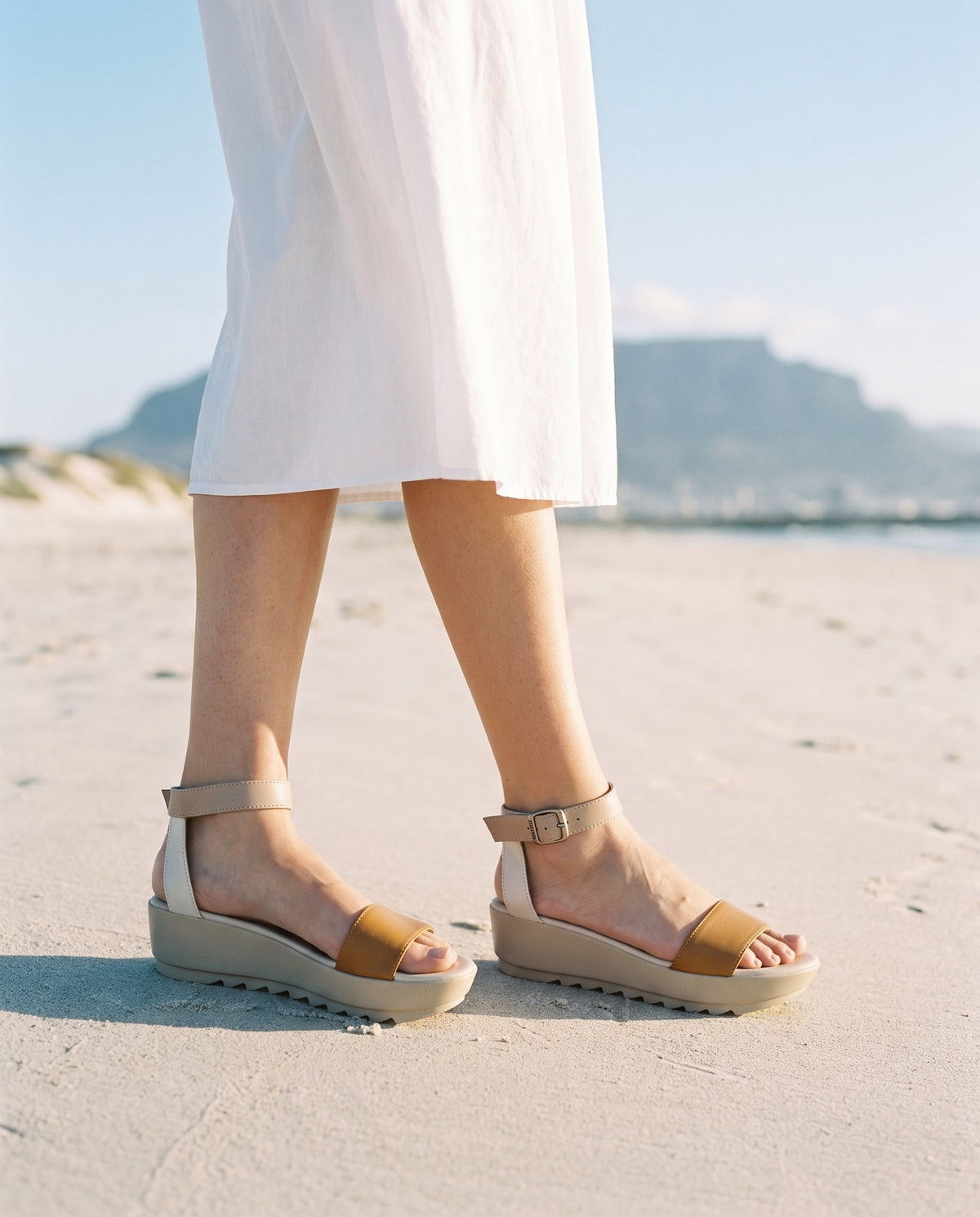 Amalfi Wedge in Tan, worn