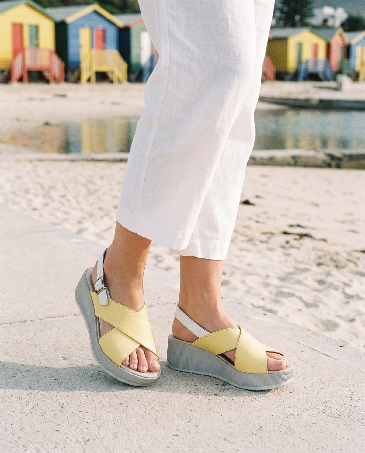 Capri Platform in Yellow/White, worn