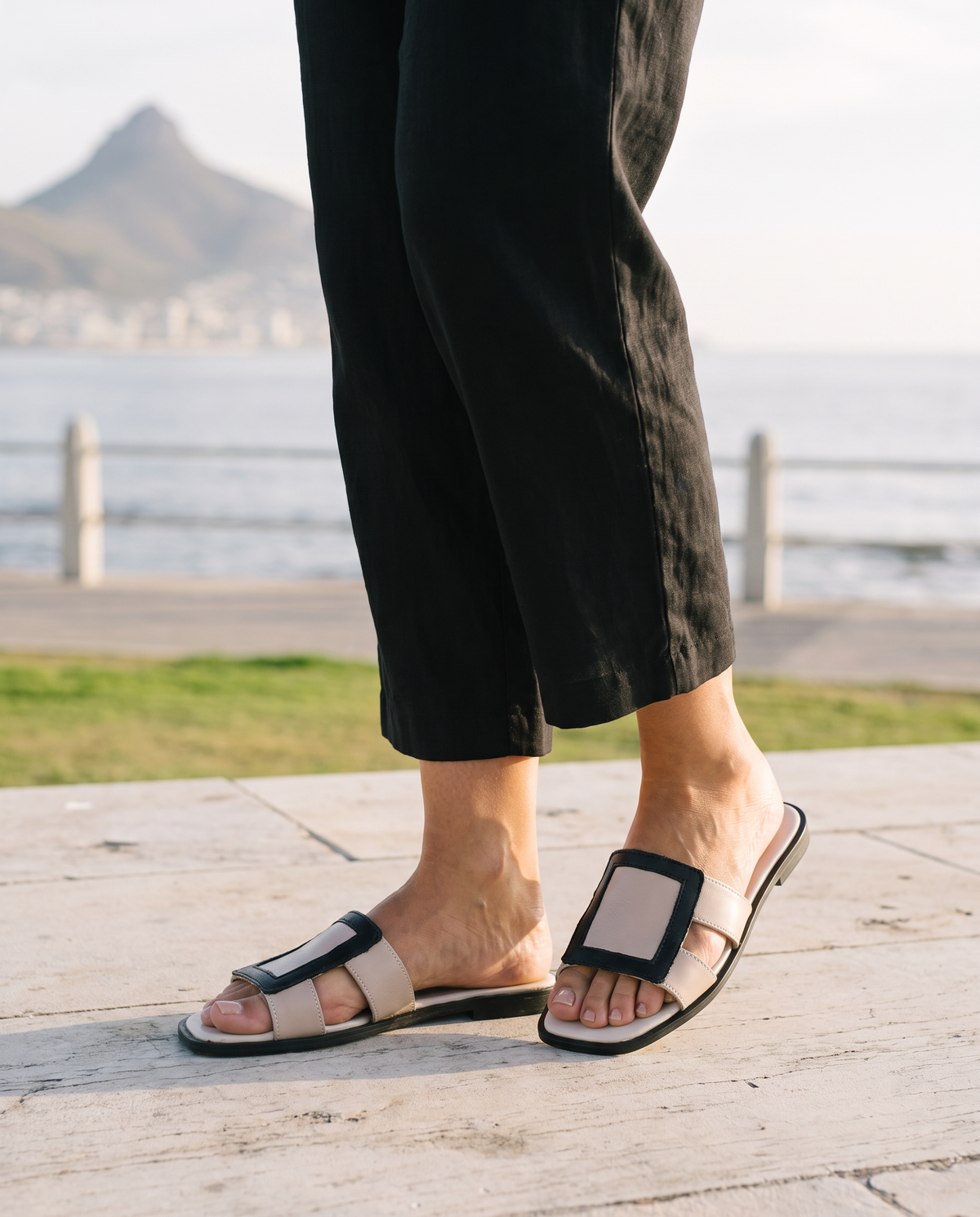 Coco Slide in Taupe/Black, worn
