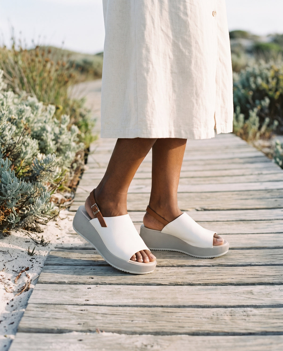 Corsica Platform in White/Tan, worn