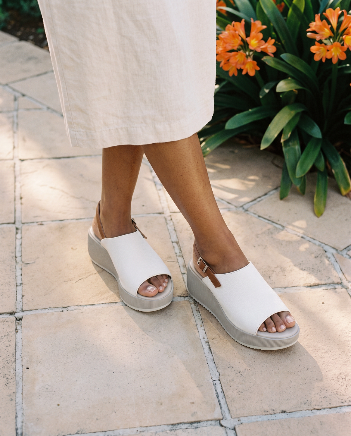 Corsica Platform in White/Tan, worn