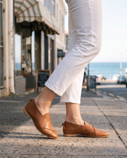 Crossover Pixie in Tan, worn