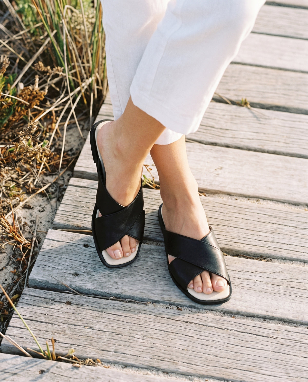 Elba Slide in Black, worn