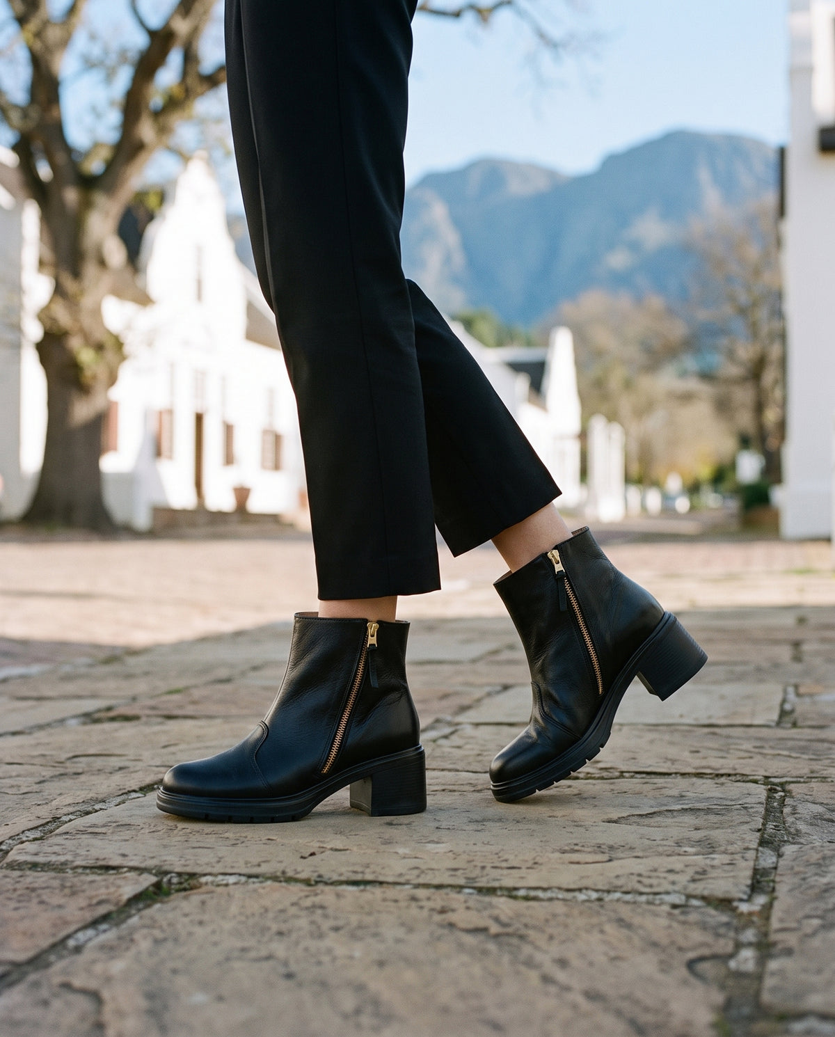 Elena Ankle Boot in Black, worn