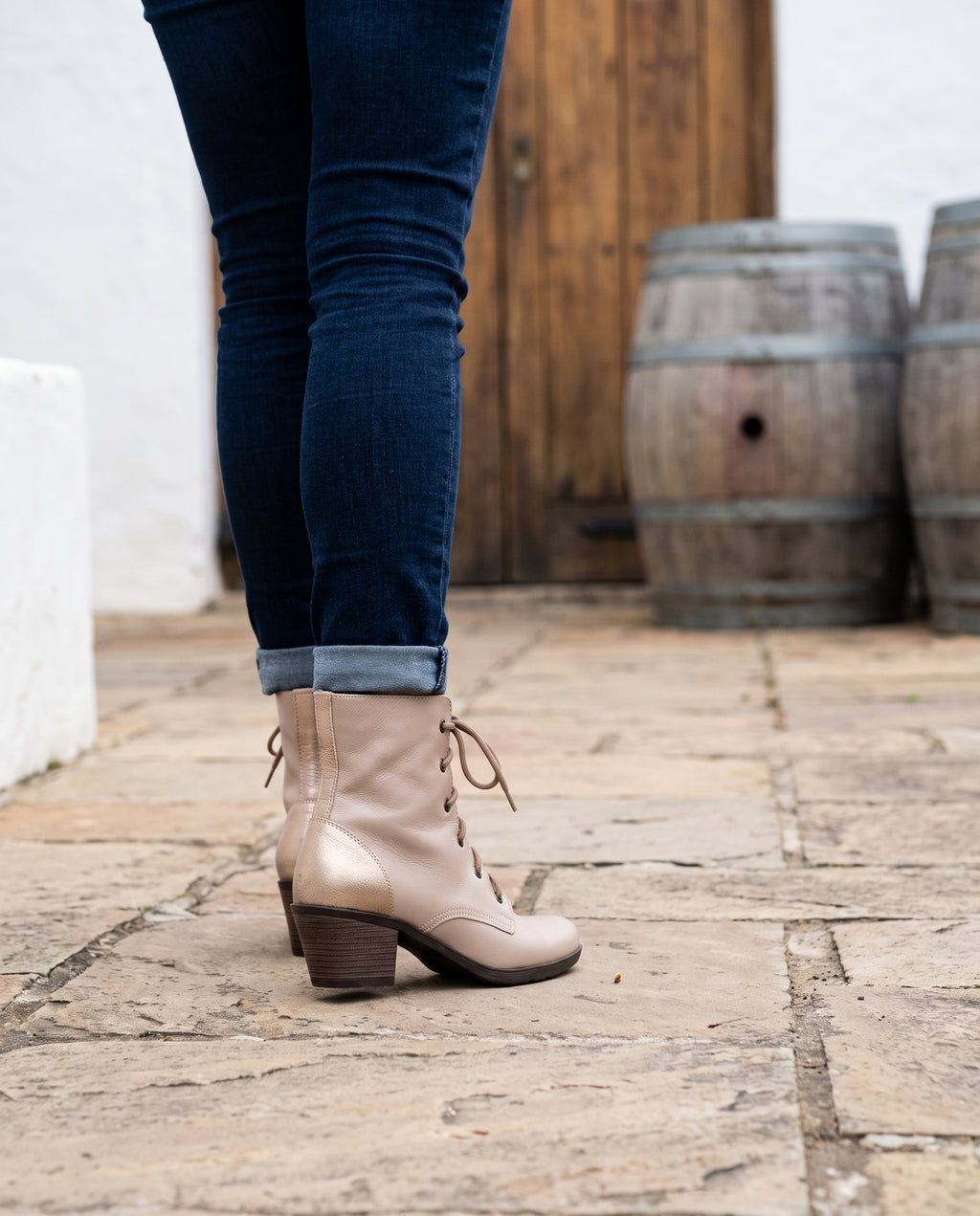 Harriet Ankle Boot in Taupe, worn