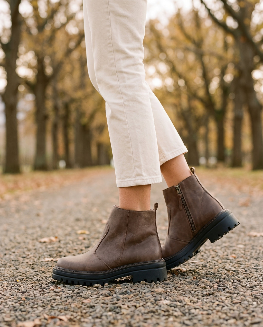 Hazel Ankle Boot in Brown, worn