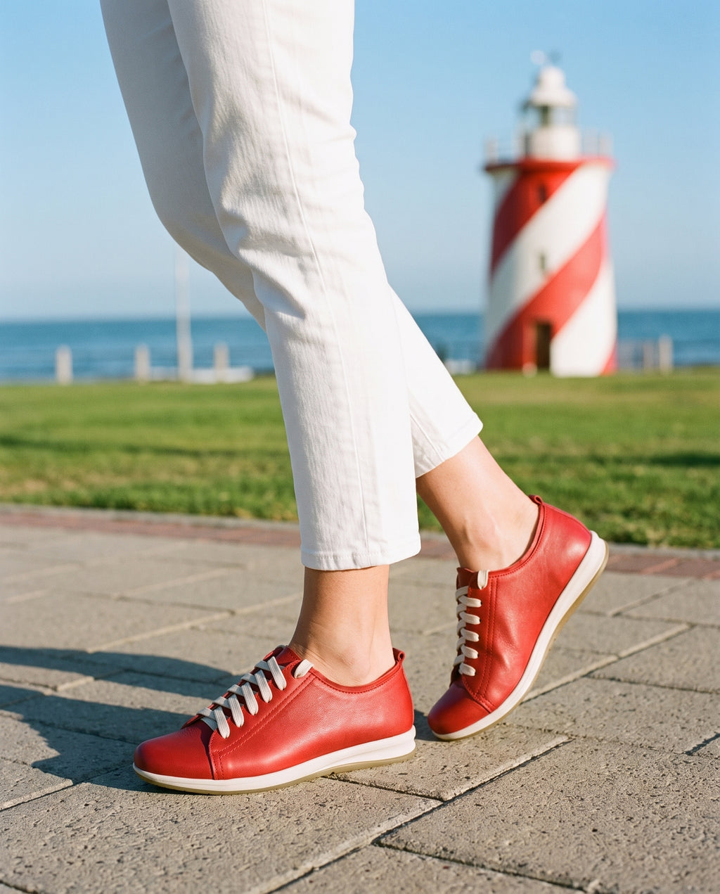 Hydra Sneaker in Red, worn
