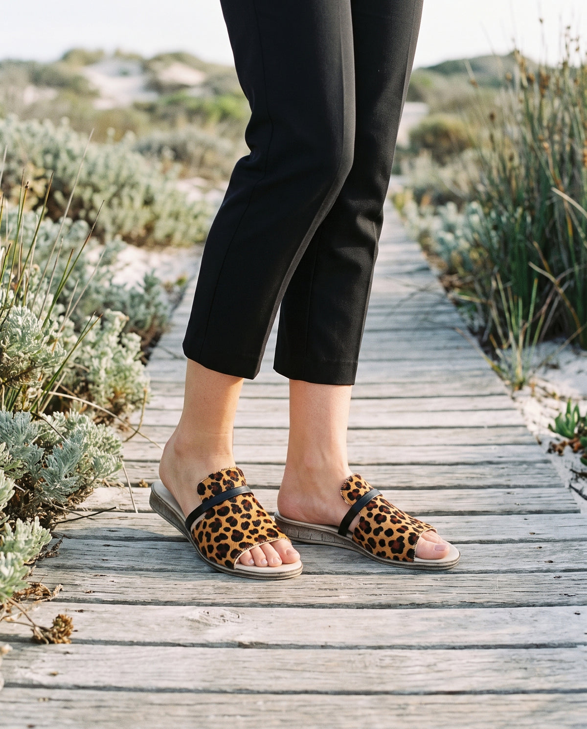 Ischia Wedge in Leopard, worn