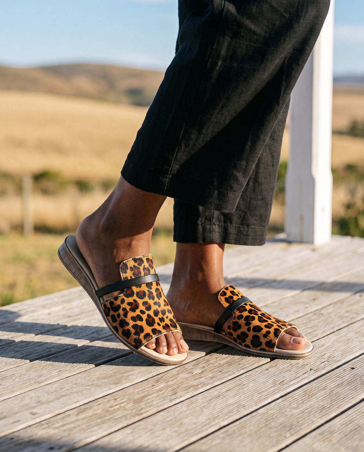 Ischia Wedge in Leopard, worn