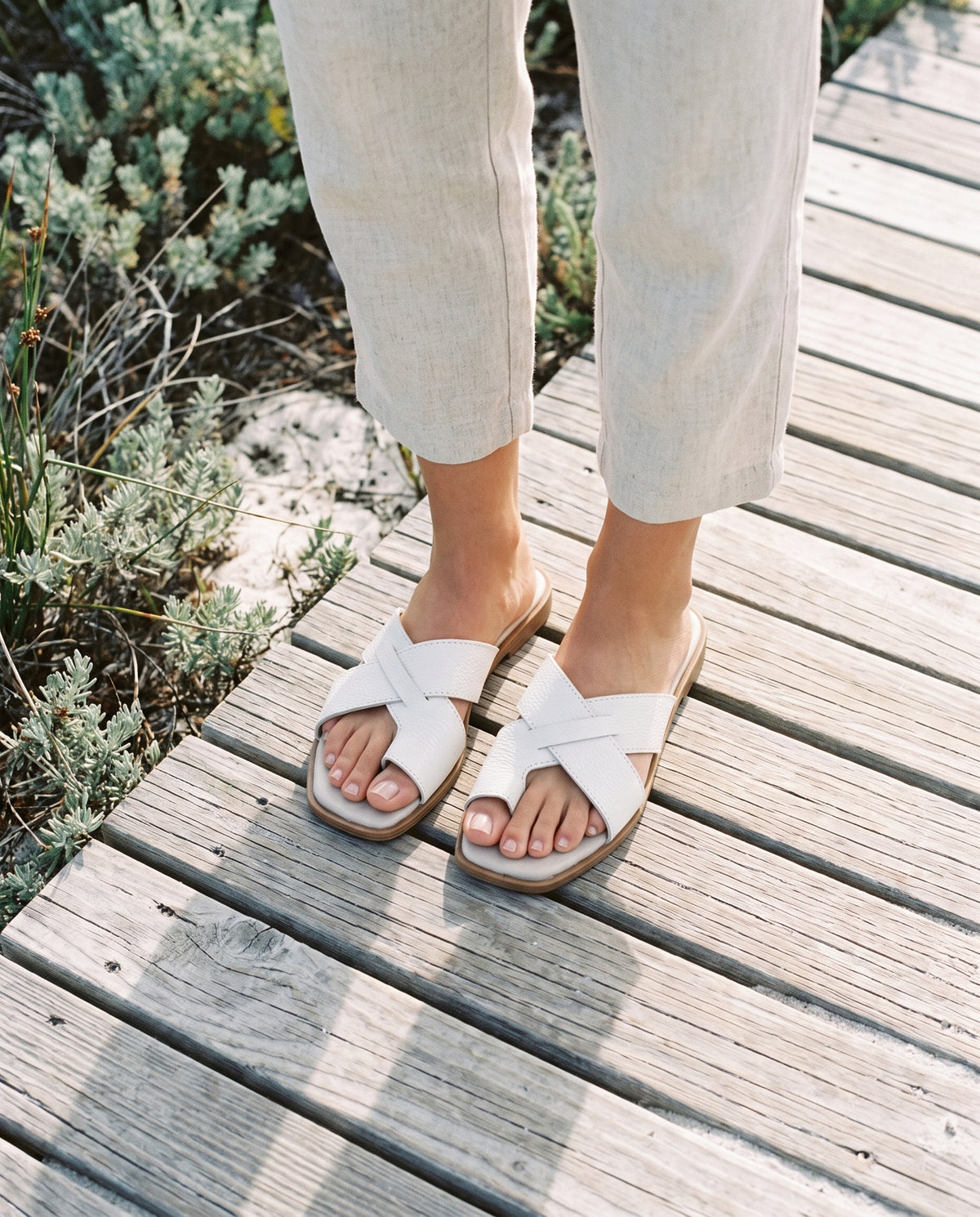Isla Slide in White, worn