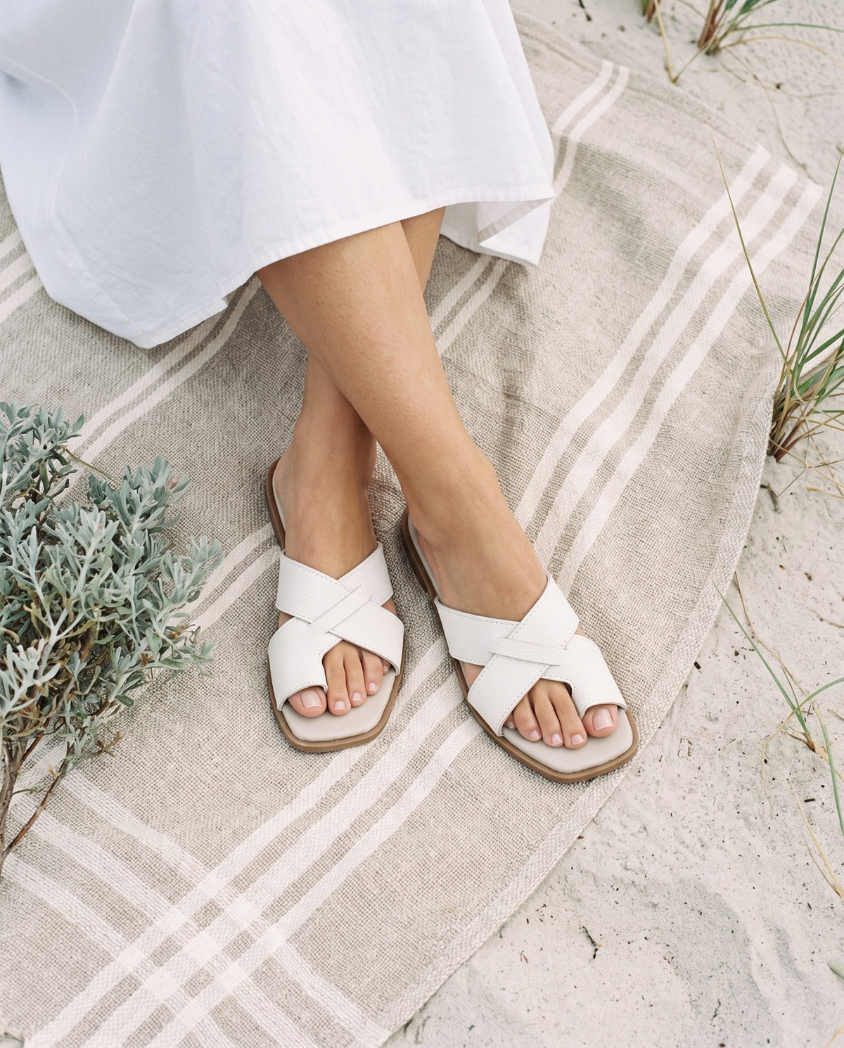 Isla Slide in White, worn