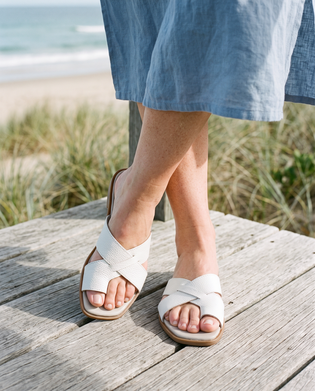 Isla Slide in White, worn