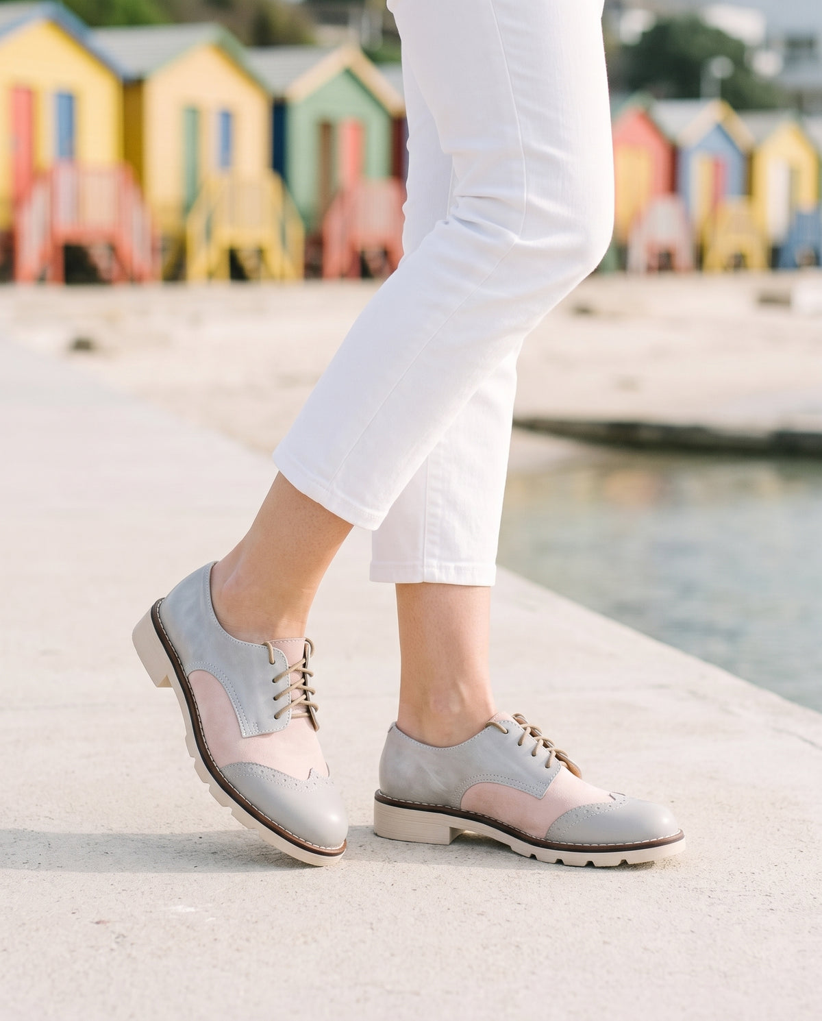 Lola Brogue in Sky/Blush, worn