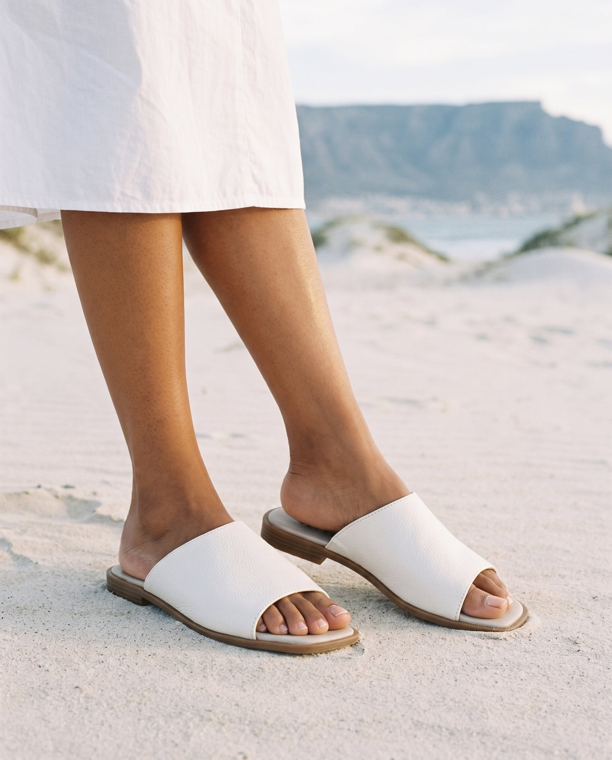 Mykonos Slide in White, worn