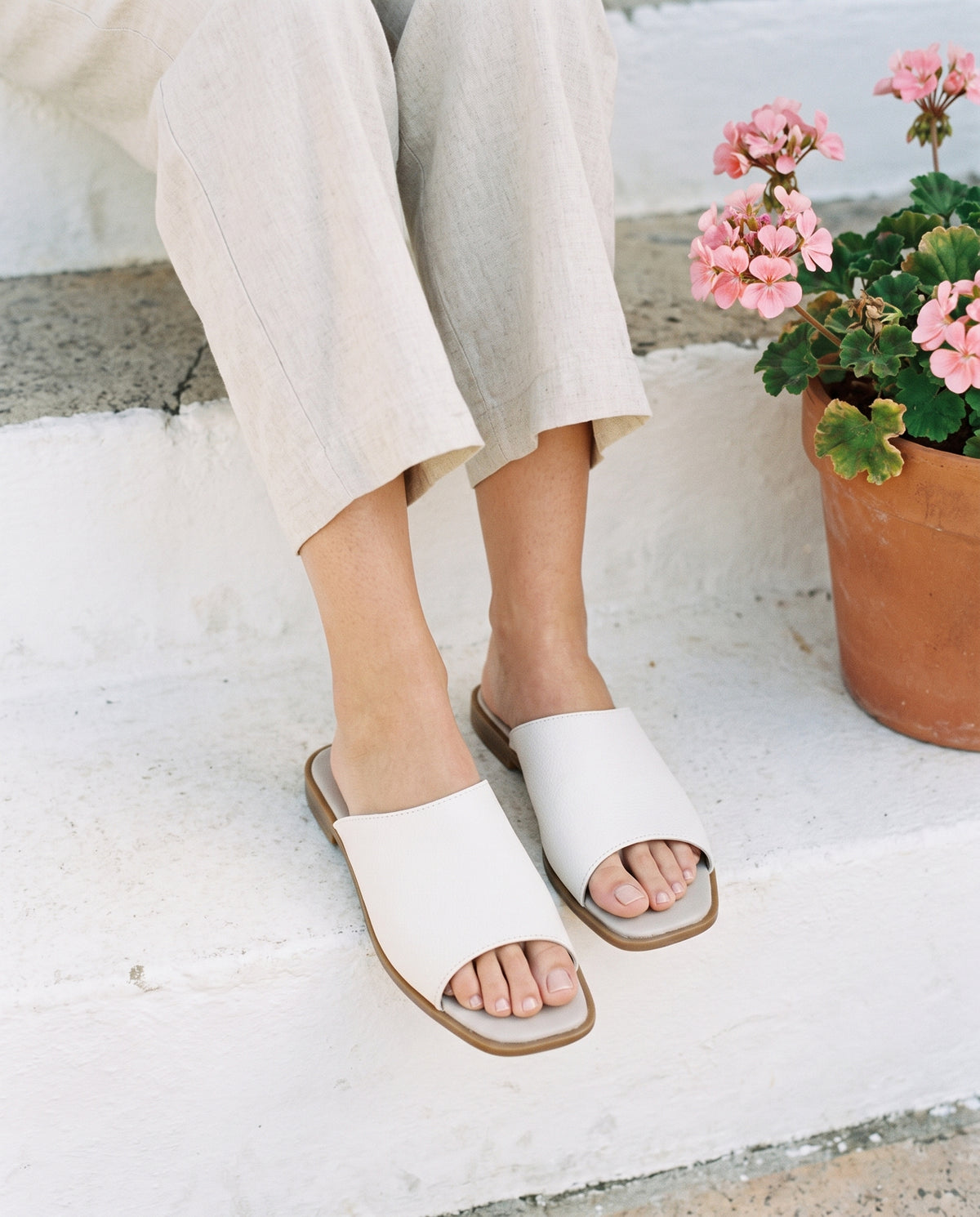 Mykonos Slide in White, worn