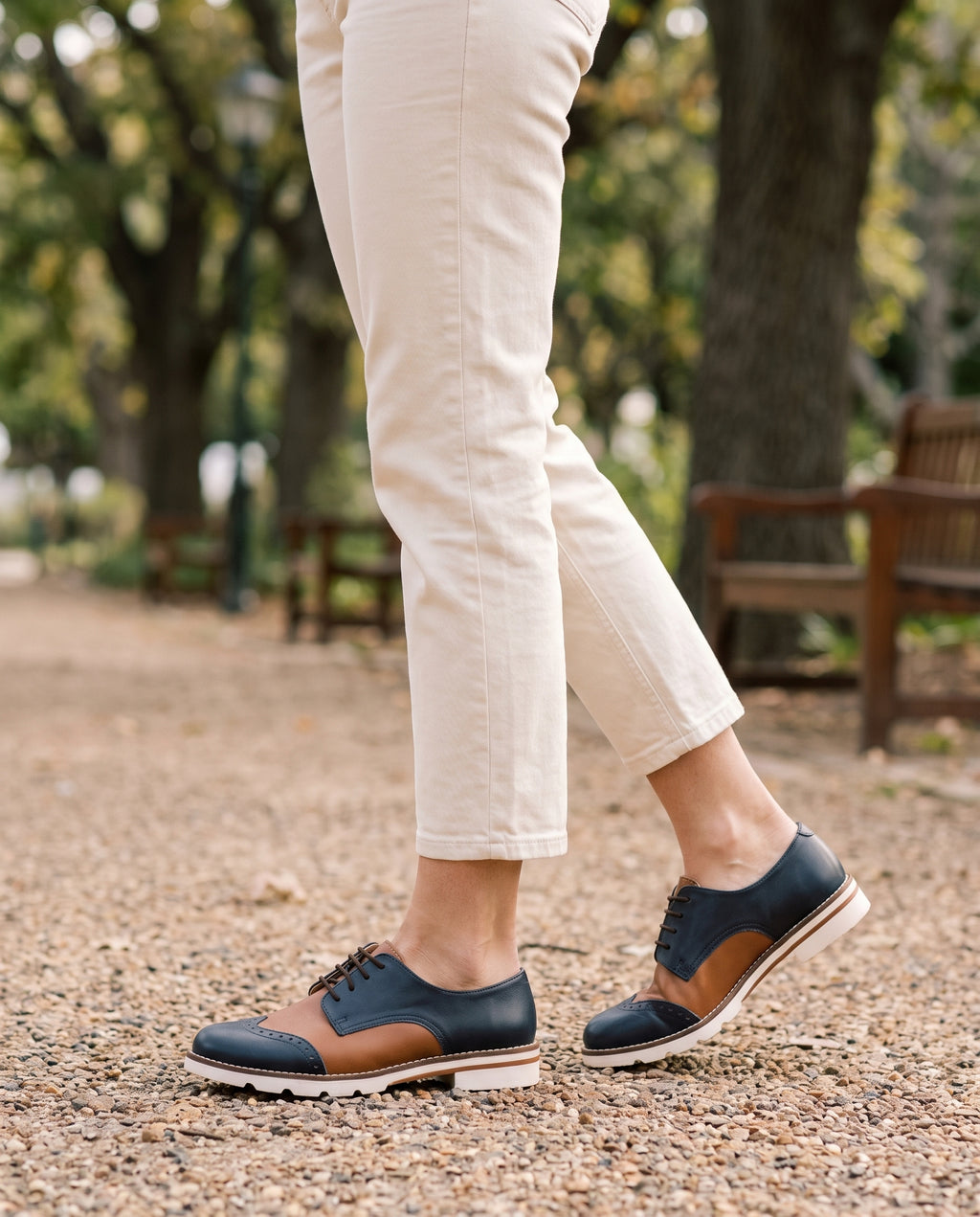 Nell Brogue in Tan, worn
