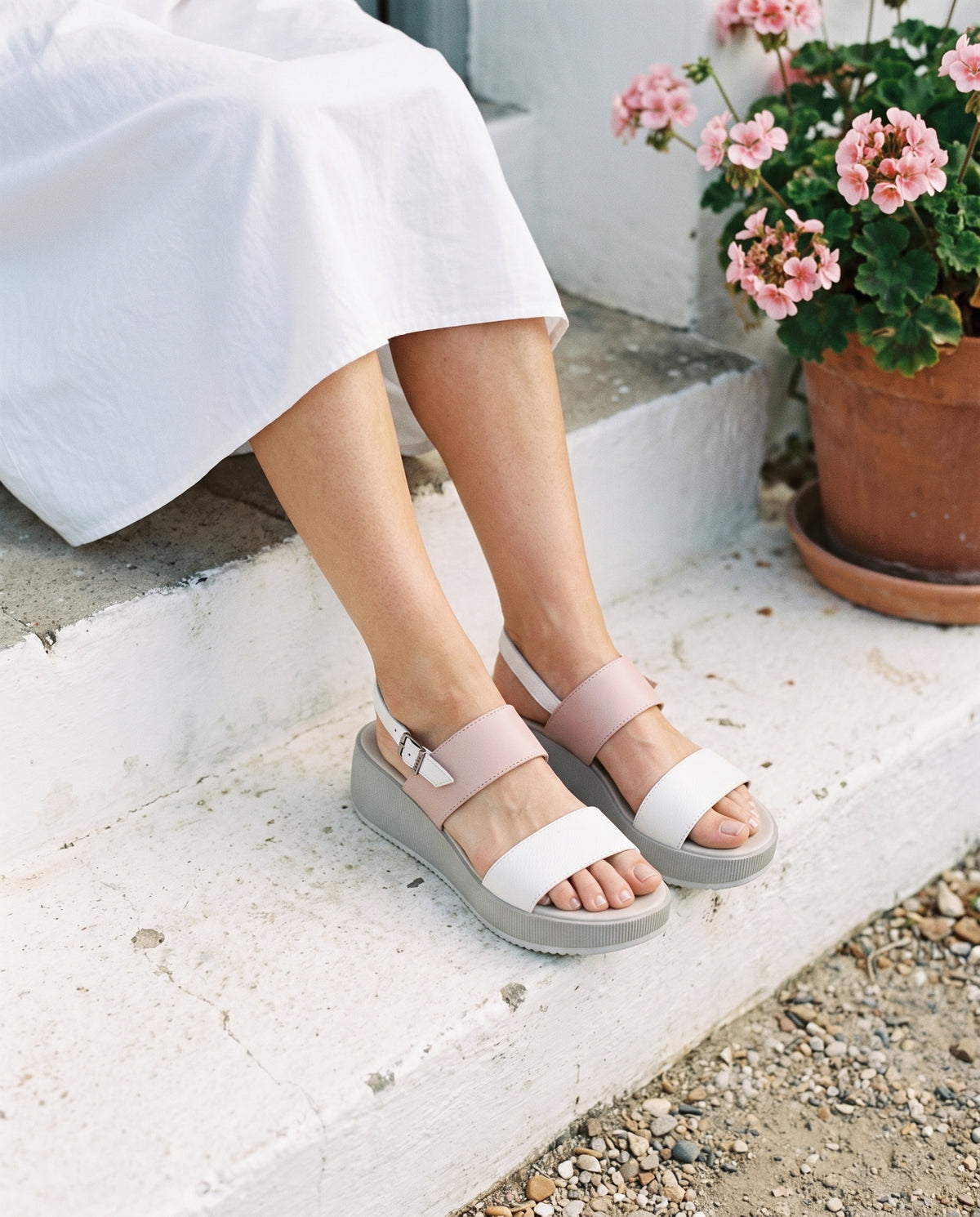 Portofino Platform in White/Blush, worn