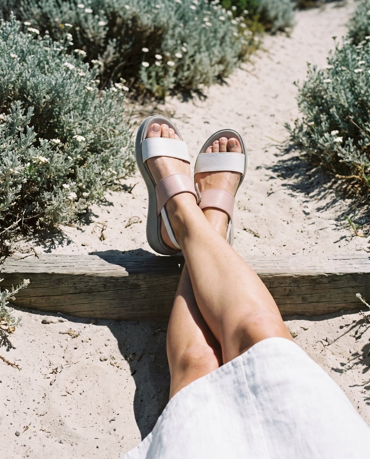 Portofino Platform in White/Blush, worn