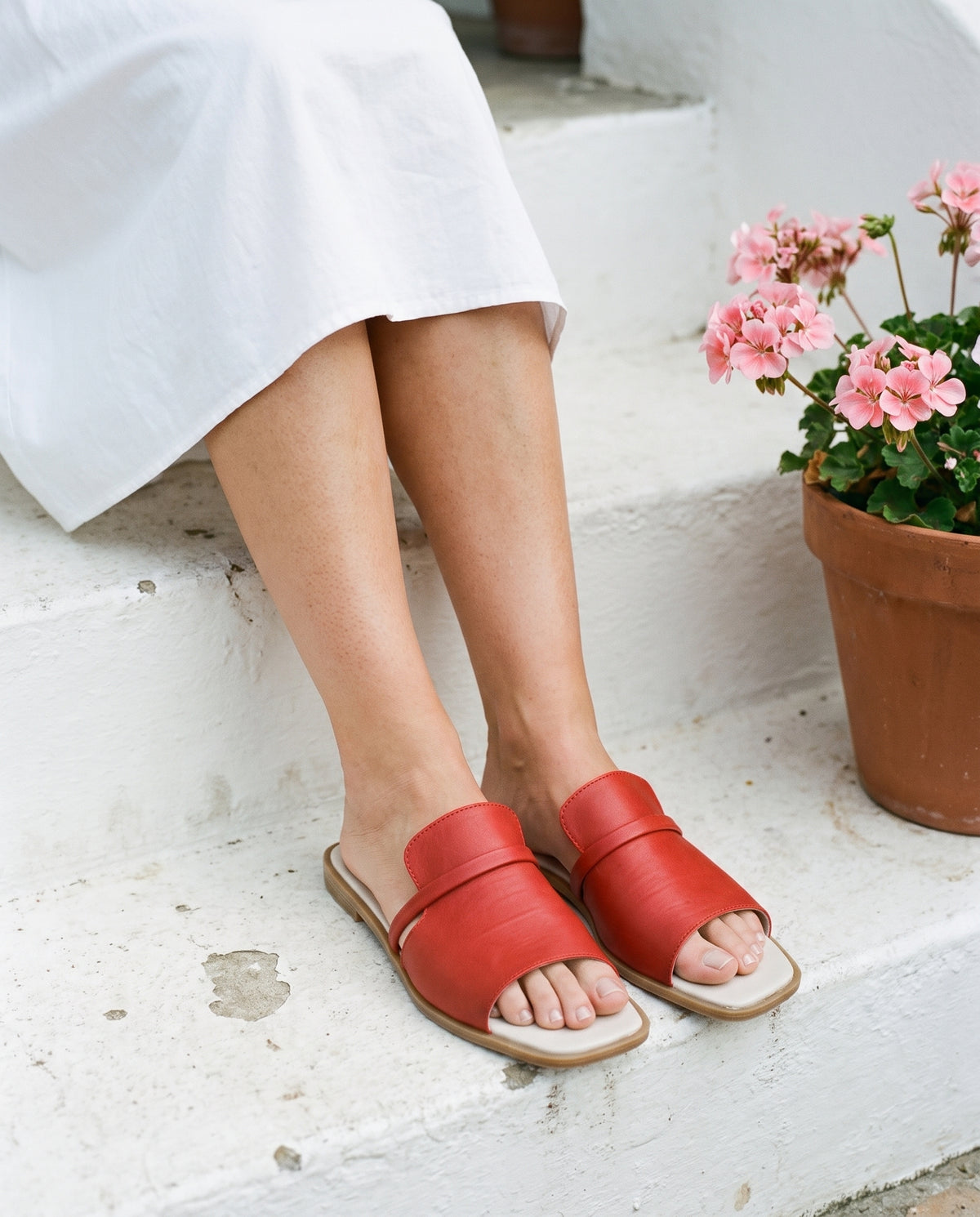 Ravello Slide in Red, worn
