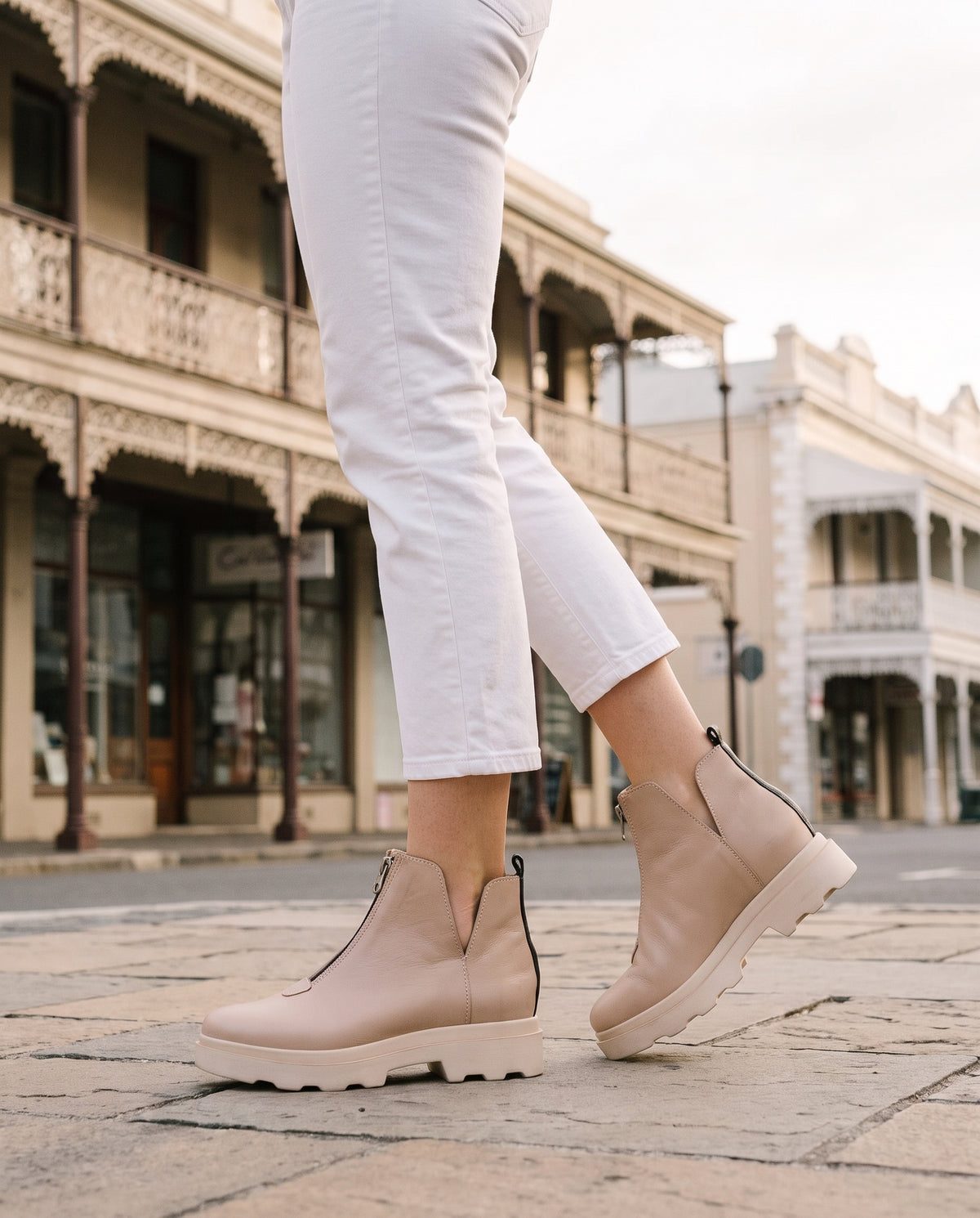 Romy Ankle Boot in Taupe, worn