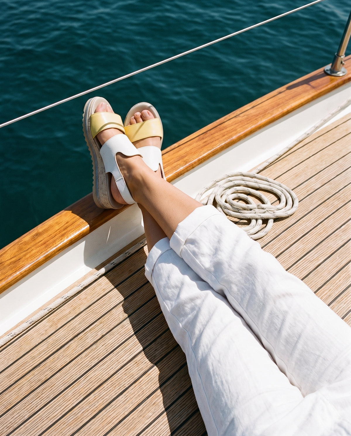 Sail Wedge in White/Yellow, worn