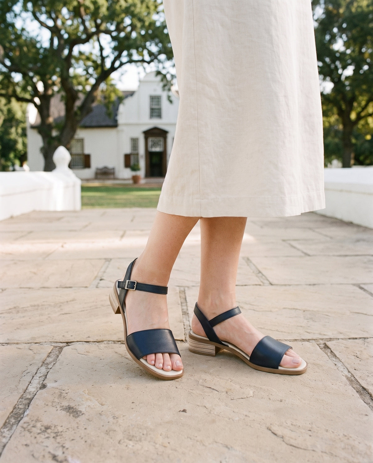 Stella Heel in Navy, worn