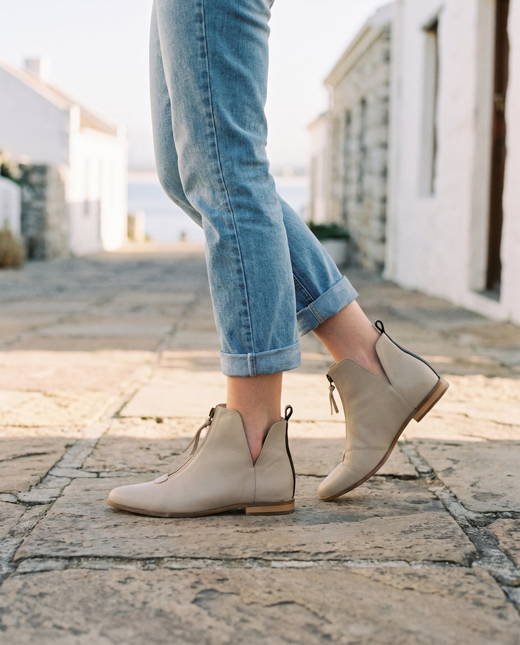 V-Cut Flat in Taupe, worn
