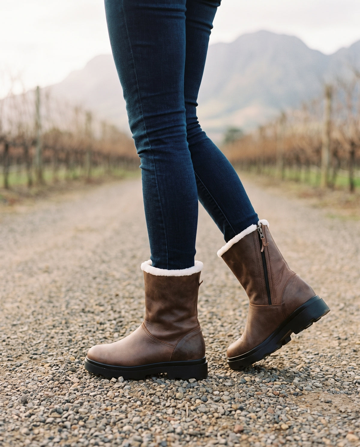 Waxy Wool Boot in Tan, worn